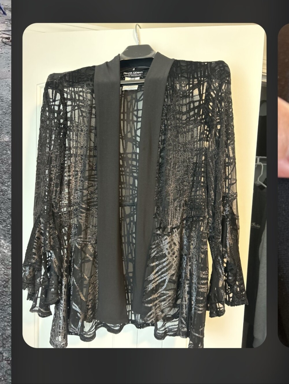 Frank Lyman Design Sheer Black Open-Front Layering Jacket